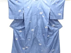 地紙に花模様織り出し手織り紬着物